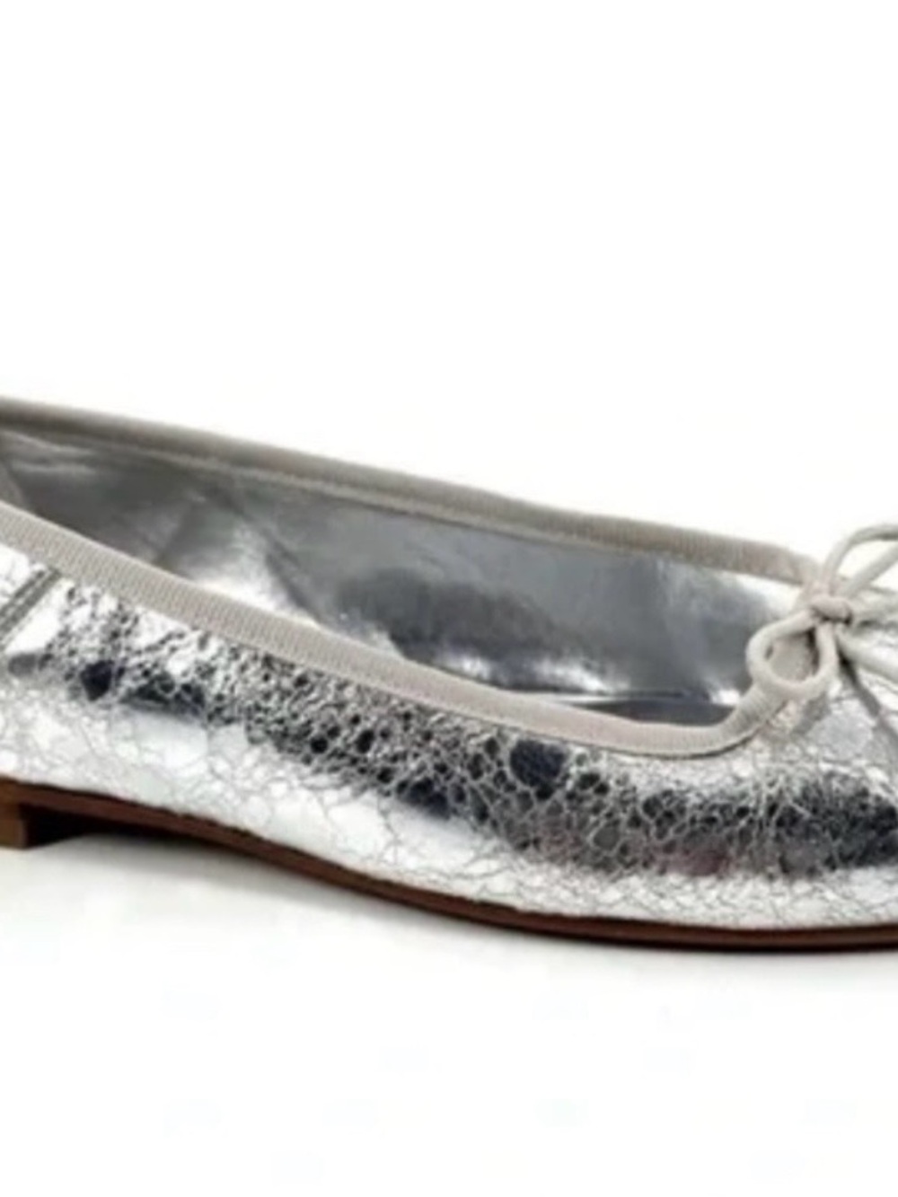 Dolce Vita Cracked Metallic Silver Ballet Flat with Bow Trim
